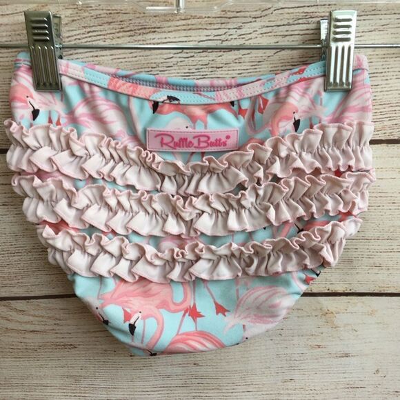 RUFFLE BUTTS TWO‎ PIECE SWIMSUIT IN FLAMINGO PRINT - Picture 3 of 8